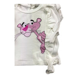 M+E‘ Einfarbiges Tanktop mit Rundhalsausschnitt und weißem Panther-Print für Baby-Mädchen