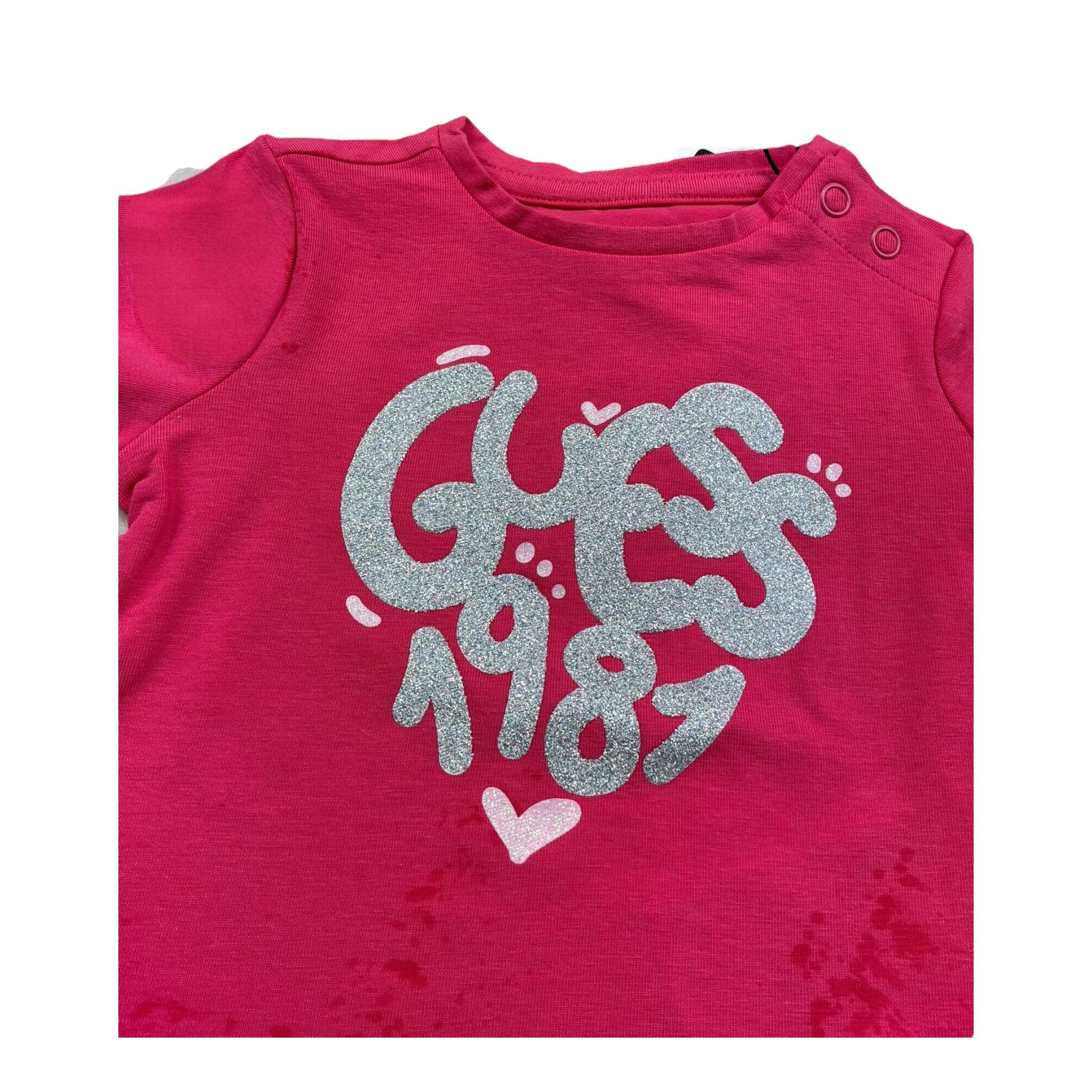 Guess T-Shirt Girocollo Tinta Unita con Stampa per Neonata A5RI00KYW4 ROSA GUESS 