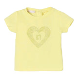 Liu Jo Einfarbiges T-Shirt mit Rundhalsausschnitt und gelbem Glitzer-Print für Baby-Mädchen