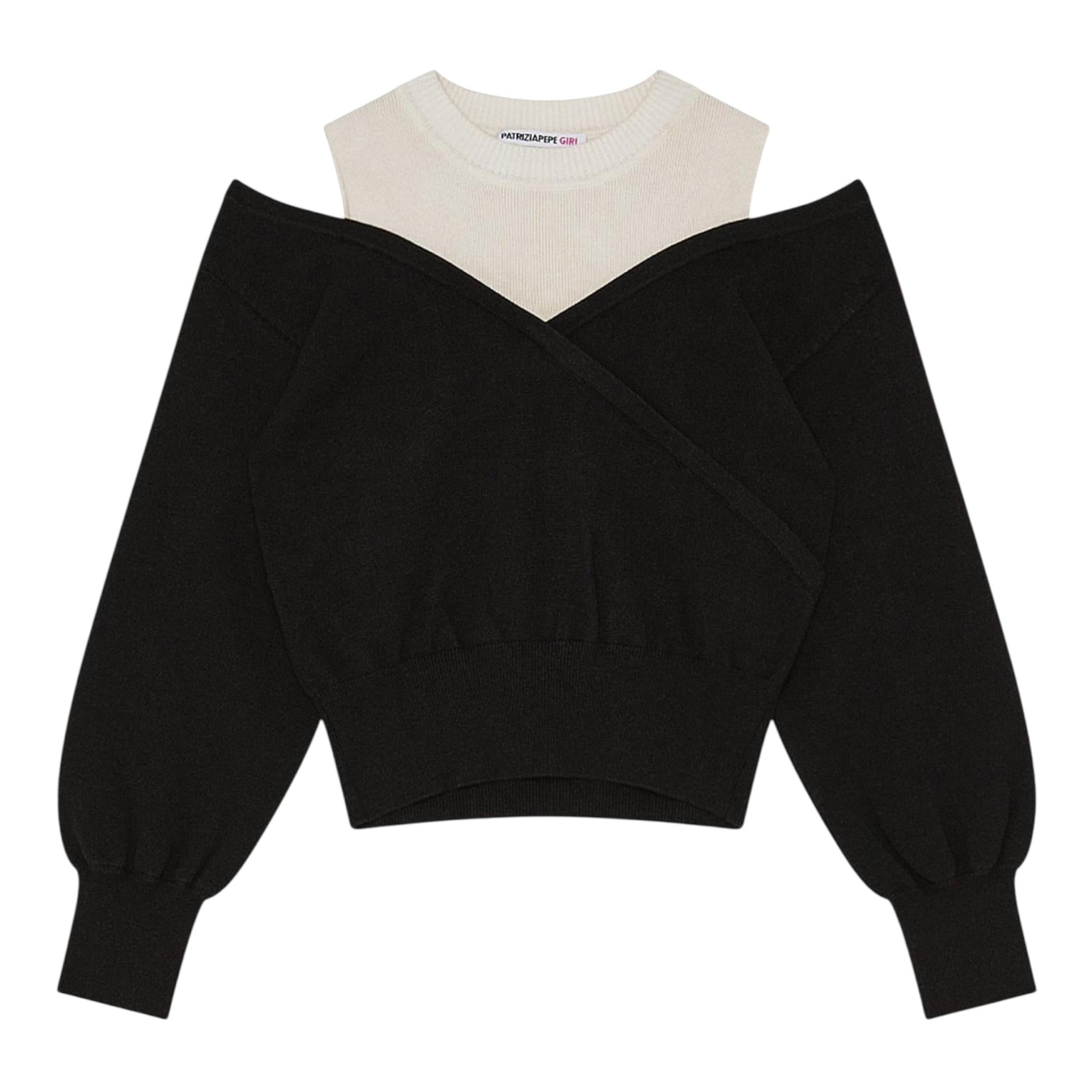 PATRIZIA PEPE maglia girocollo tinta unita con finta canotta Bianco/nero per Bambina 7K0042XXX BIANCO/NERO PATRIZIA PEPE 
