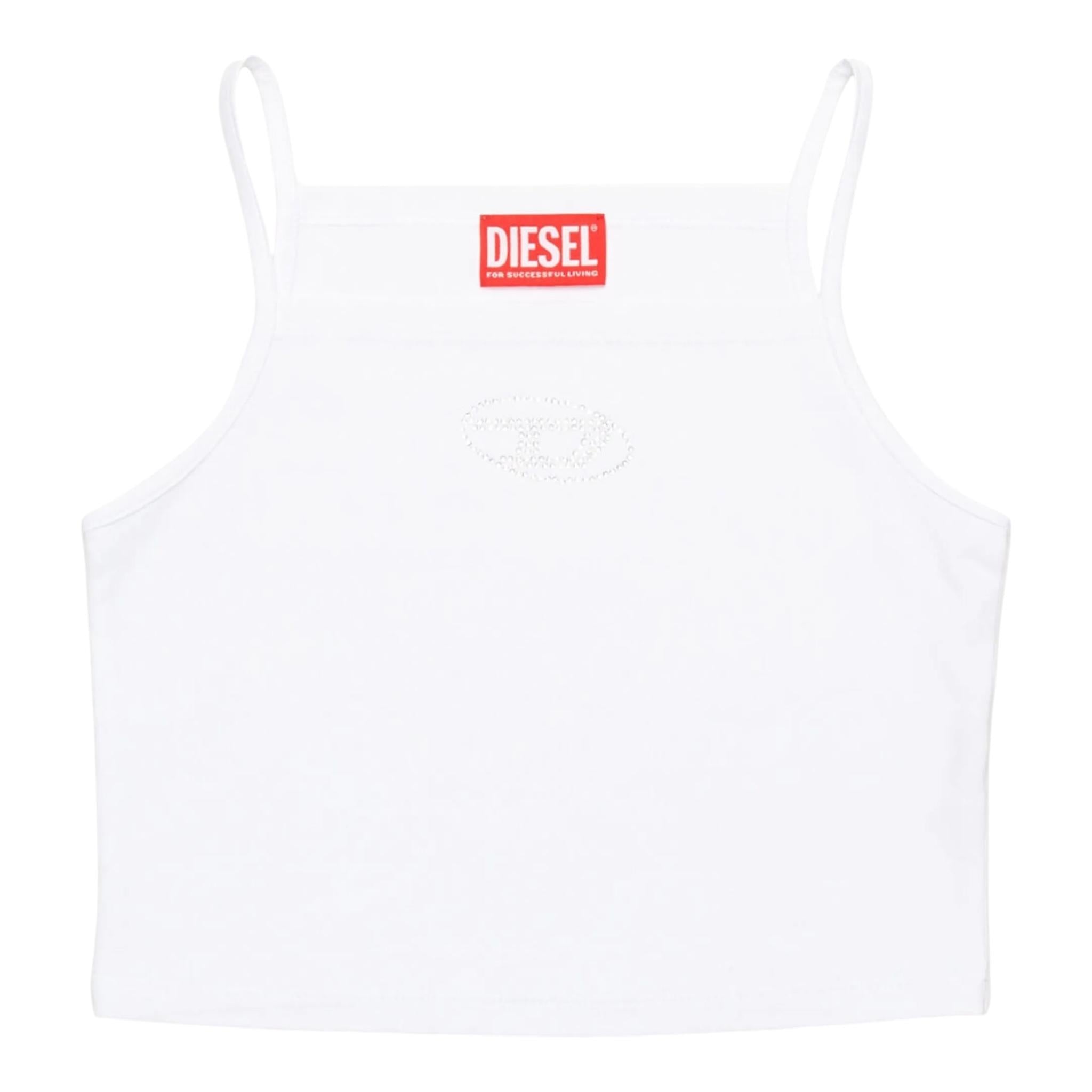 Diesel Canotta Bretelline Tinta Unita con Stampa Brillantinata per Bambina J02201X BIANCO DIESEL 