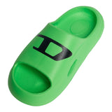 Diesel – Einfarbige Gummi-Slipper mit fluoreszierendem grünem Logo für Kinder