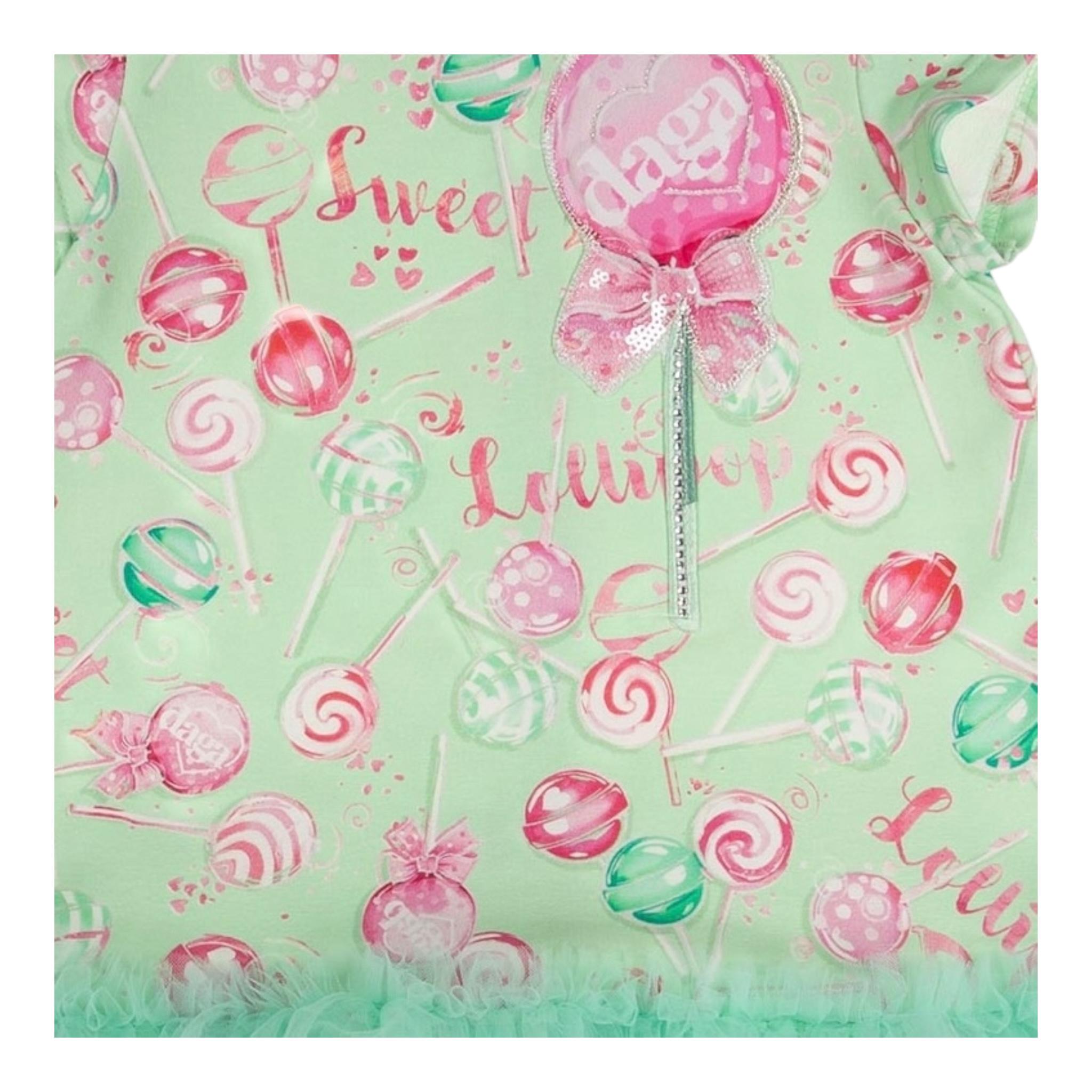 Daga Collection Abito Tinta Unita con Stampa E Tulle per Bambina M10125 VERDE DAGA COLLECTION 
