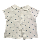 Paz Rodriguez Einfarbiges Halbarm-Shirt mit weißer Stickerei für Baby-Mädchen