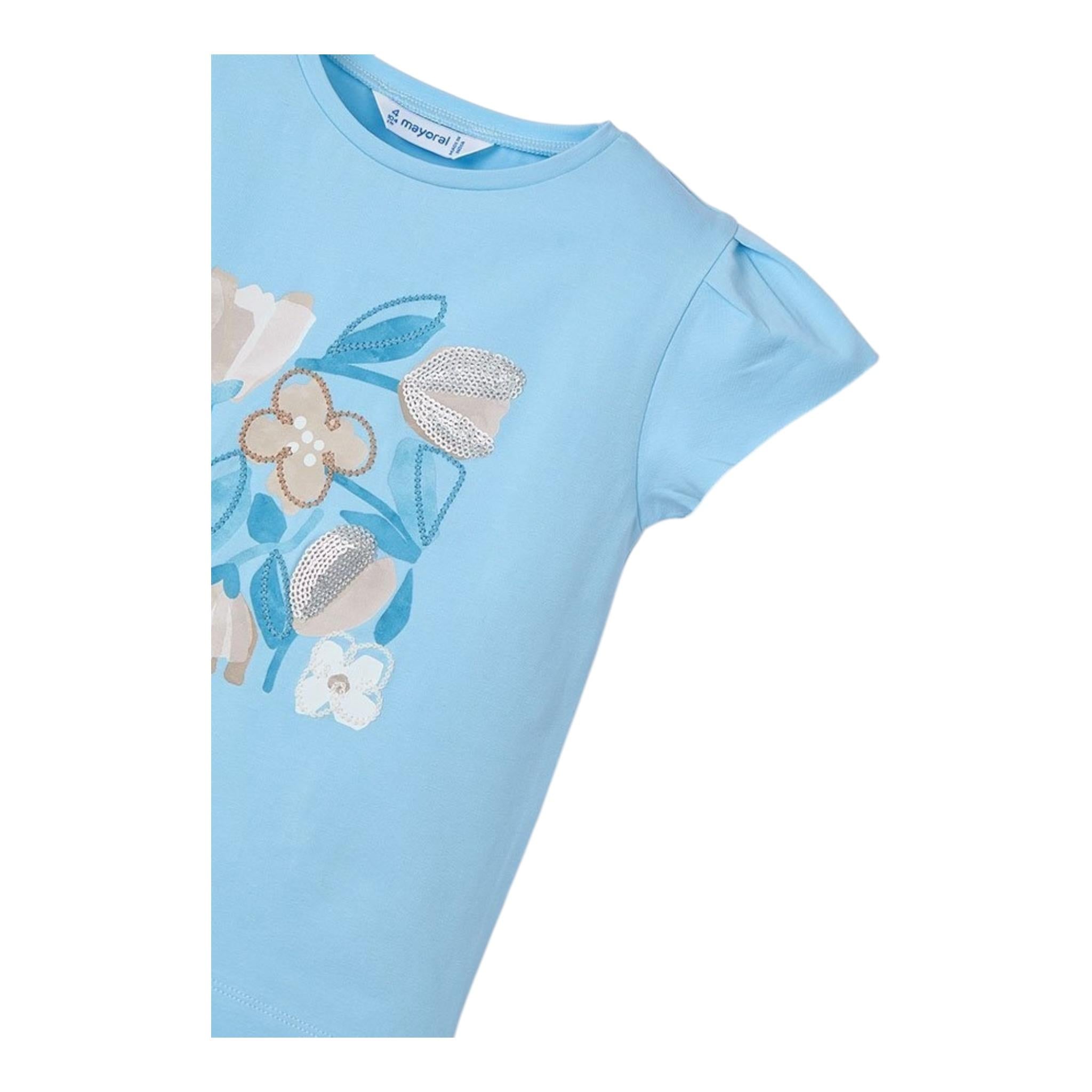 Mayoral T-Shirt Tinta Unita Girocollo con Stampa per Neonata 3015N AZZURRO MAYORAL 