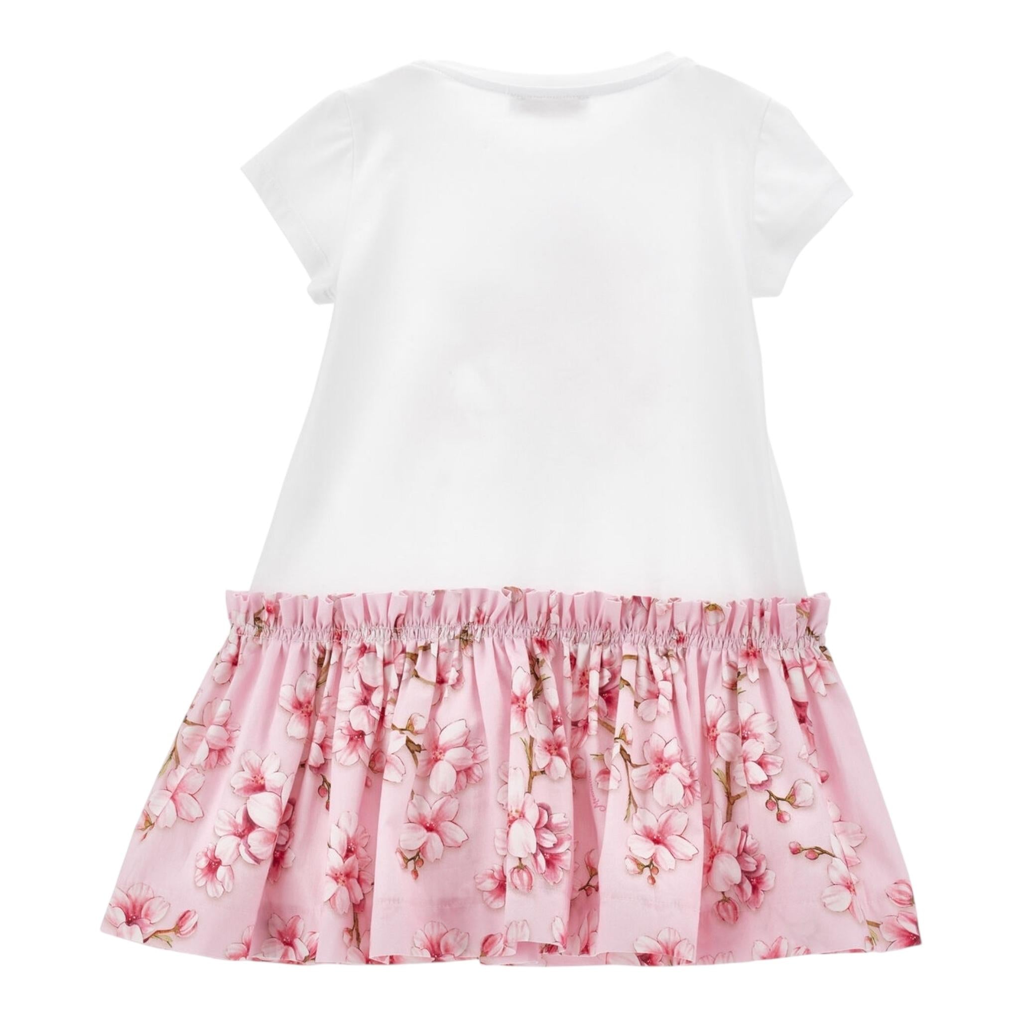 Monnalisa Abito Tinta Unita con Fantasia Fiori per Bambina 11E906XX BIANCO/ROSA MONNALISA 