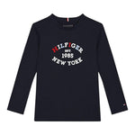 TOMMY HILFIGER shirt girocollo tinta unita con stampa in contrasto Blu per Bambino KB0KB08659 BLU TOMMY HILFIGER 