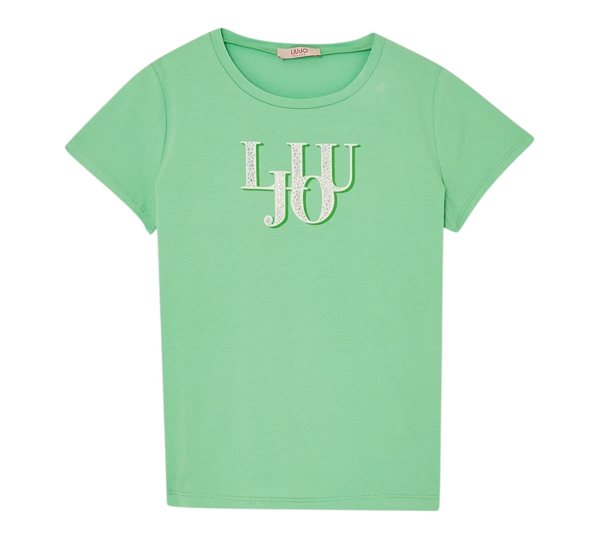 Liu Jo T-Shirt Girocollo Tinta Unita con Logo per Bambina GA5116X VERDE LIU JO 