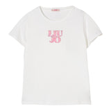 Liu Jo T-Shirt Girocollo Tinta Unita con Paillettes per Bambina GA5018XXXX BIANCO LIU JO 