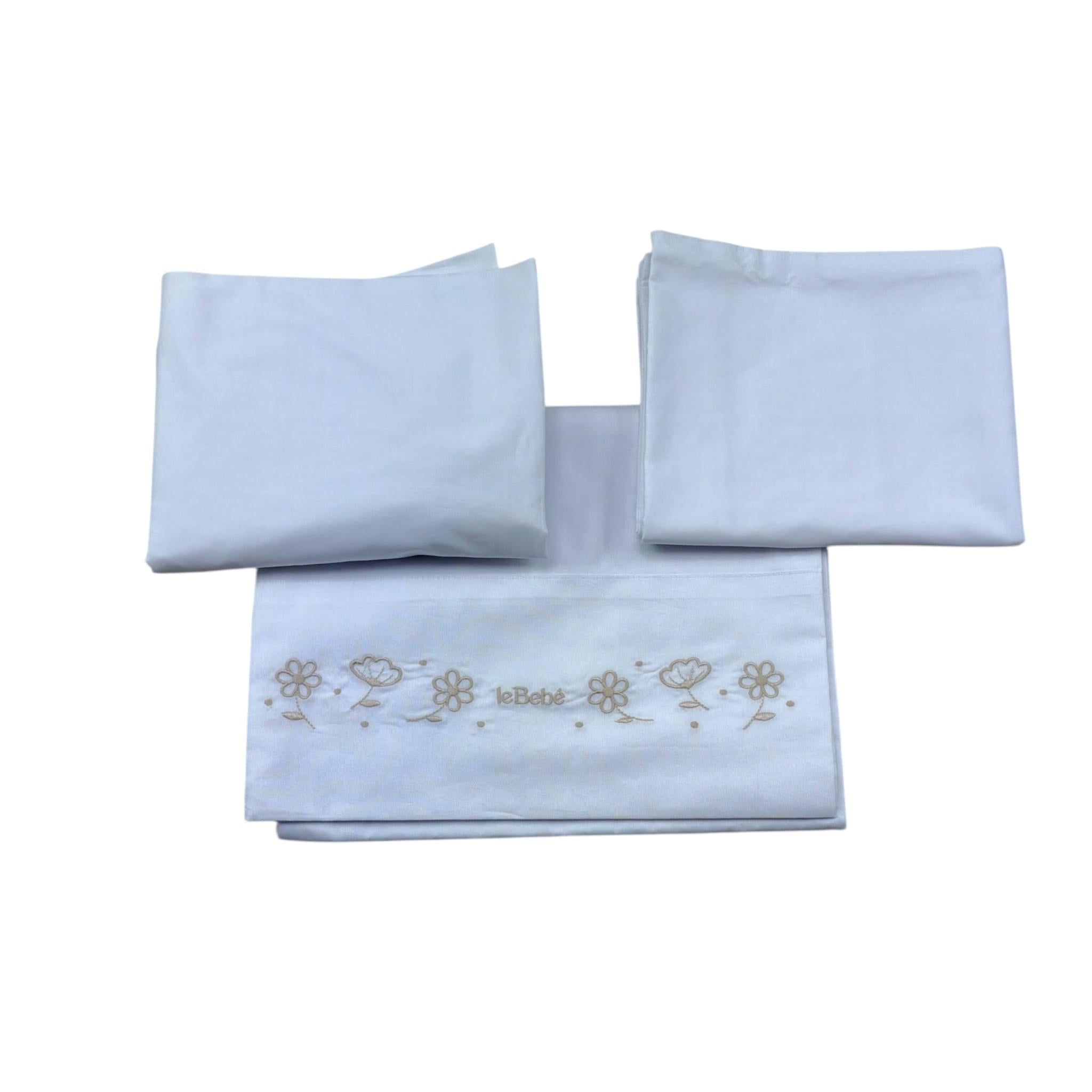 Le Bebe' Lenzuola Set 3 Pezzi Tinta Unita con Stampa per Neonato LBG6311 BIANCO LE BEBE' 