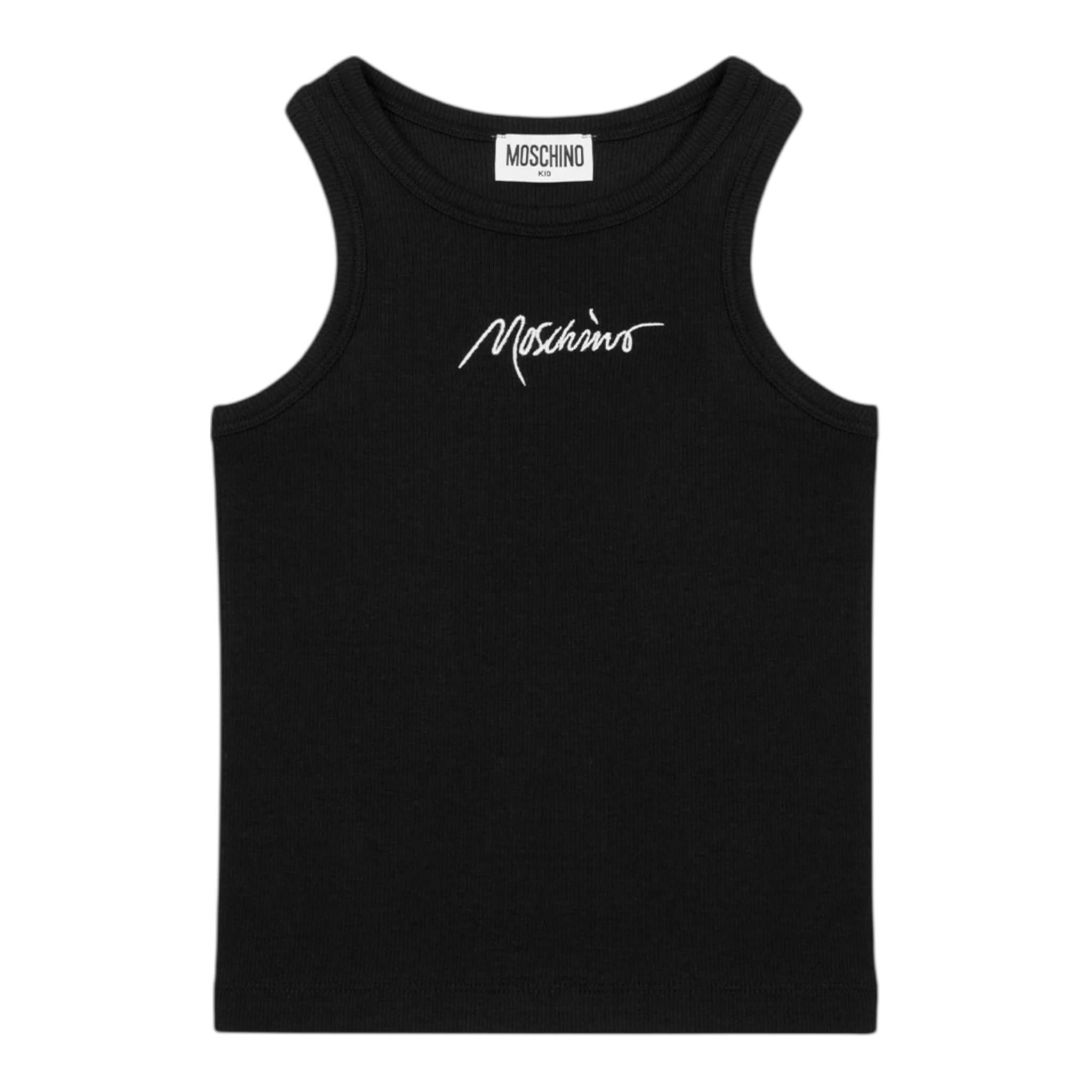 Moschino Canotta Tinta Unita A Costine per Bambina HDM06MX NERO MOSCHINO 