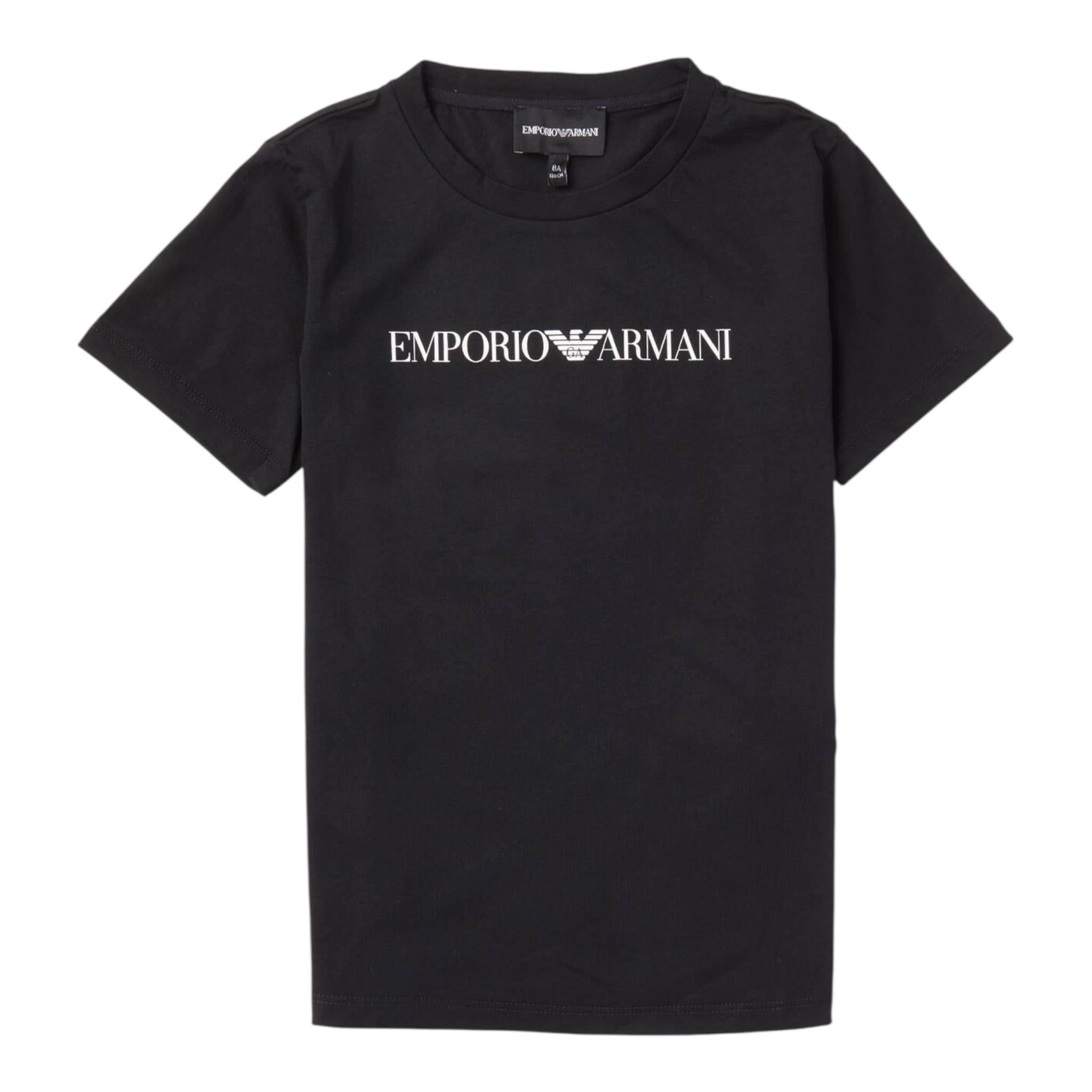 Emporio Armani T-Shirt Girocollo Tinta Unita con Stemma Logo per Bambino EB0004211 NERO EMPORIO ARMANI 