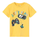 Name.It Gelbes bedrucktes einfarbiges T-Shirt mit Rundhalsausschnitt für Jungen