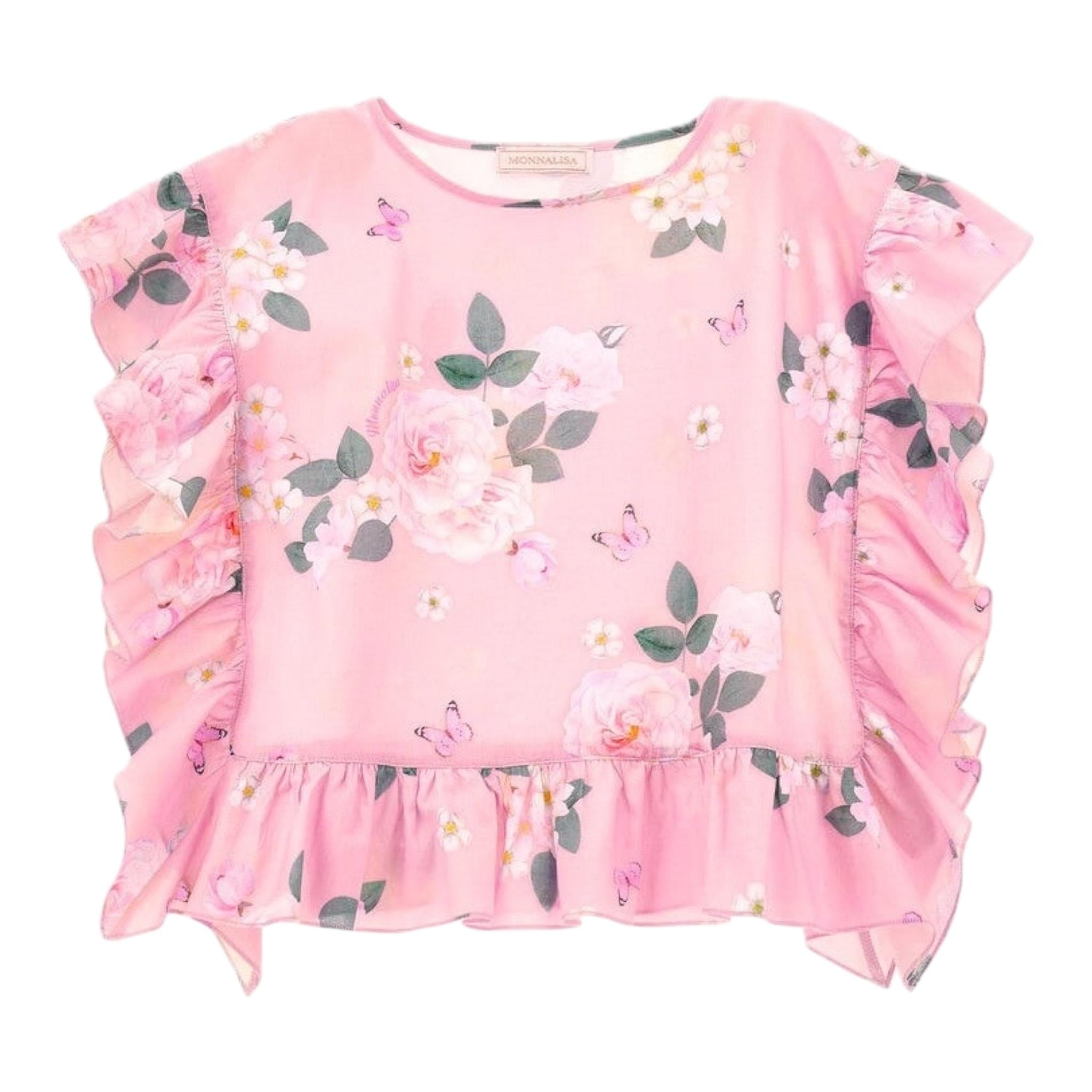 Monnalisa Camicia Modello Kimono Tinta Unita con Fantasia per Bambina 19C083 ROSA MONNALISA 