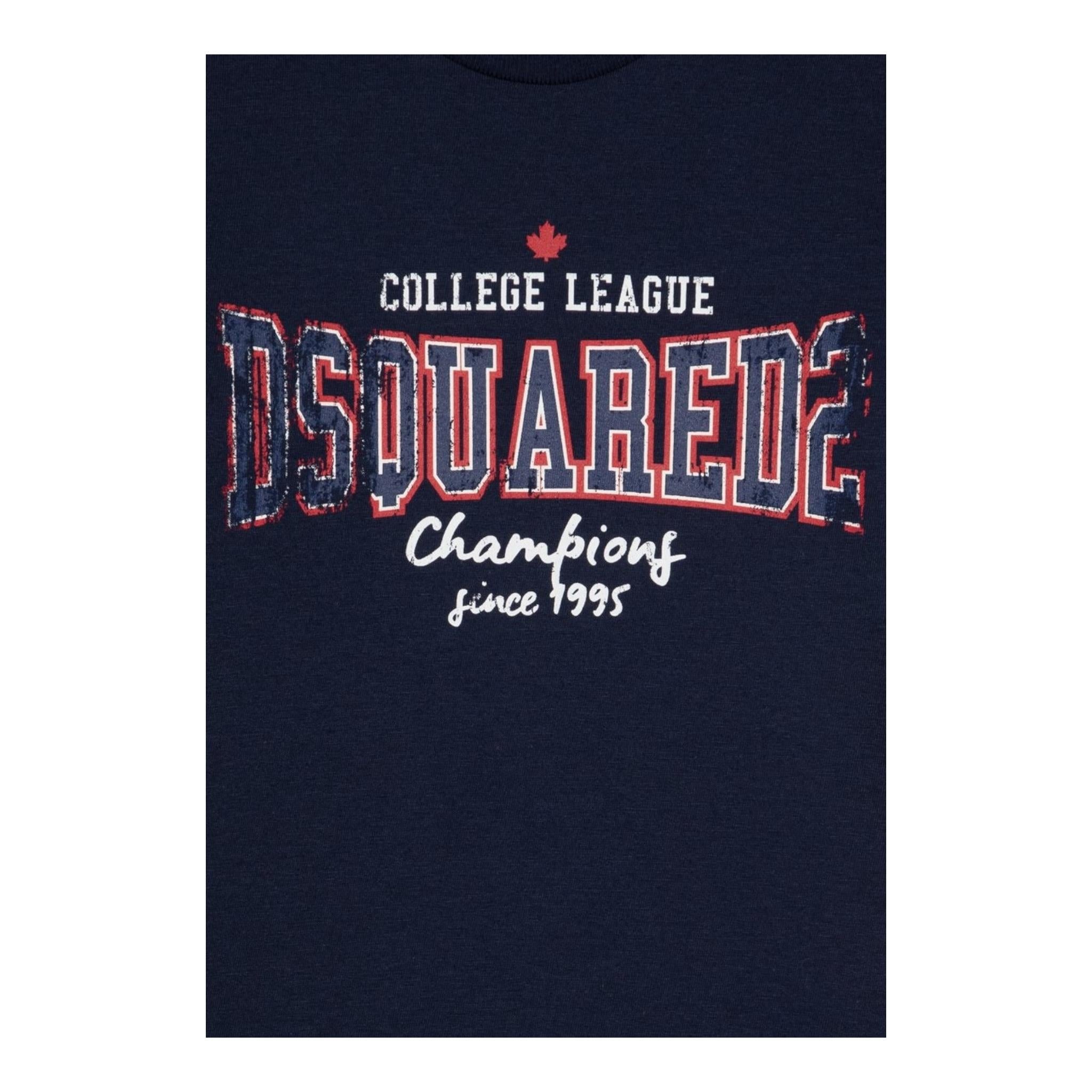 Dsquared2 T-Shirt Girocollo Tinta Unita con Stampa per Bambino DQ2742 BLU DSQUARED2 