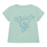 Guess T-Shirt Girocollo Tinta Unita con Stampa per Neonata A5GI03K6YW4X VERDE ACQUA GUESS 