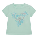 Guess T-Shirt Girocollo Tinta Unita con Stampa per Neonata A5GI03K6YW4X VERDE ACQUA GUESS 