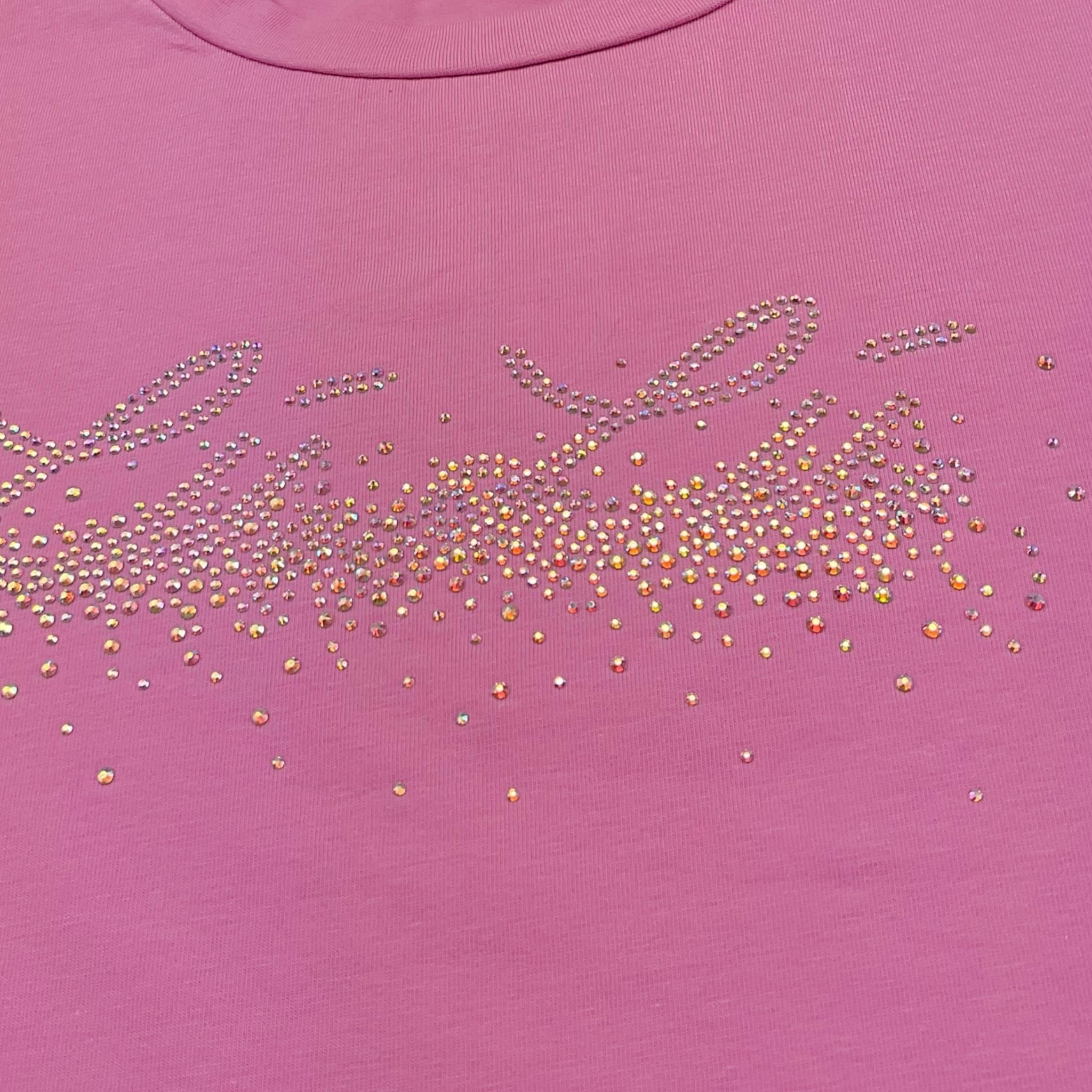 Lu Lu By Miss Grant T-Shirt Girocollo Tinta Unita con Brillantini per Bambina LL3691 ROSA LU LU BY MISS GRANT 