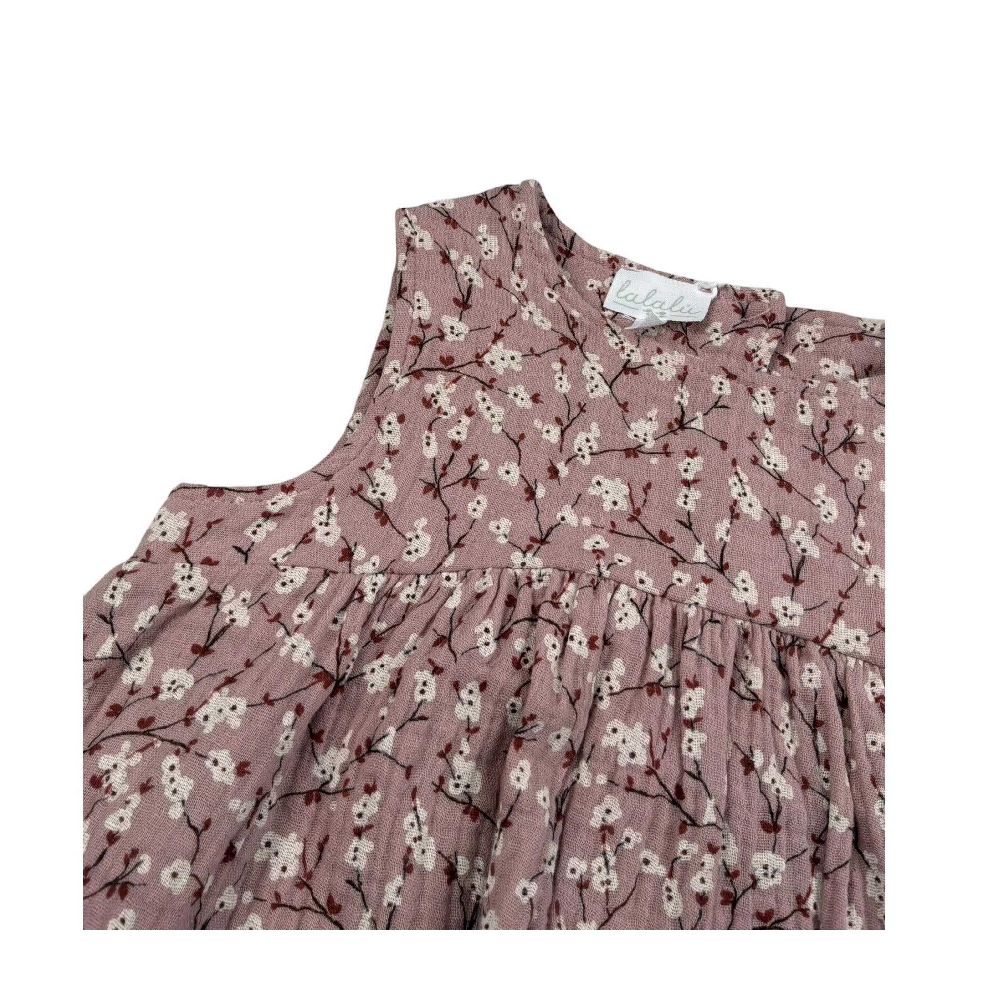 Lalalu' Abito Giromanica Tinta Unita Stampa Floreale per Bambina VTL0021IB ROSA LALALU' 