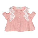Simonetta Einfarbiges Ärmelloses Shirt mit Blumen und rosa Streifenmuster für Mädchen