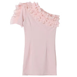 Patrizia Pepe One-Shoulder-Kleid, einfarbig, mit rosa Rüschen für Mädchen