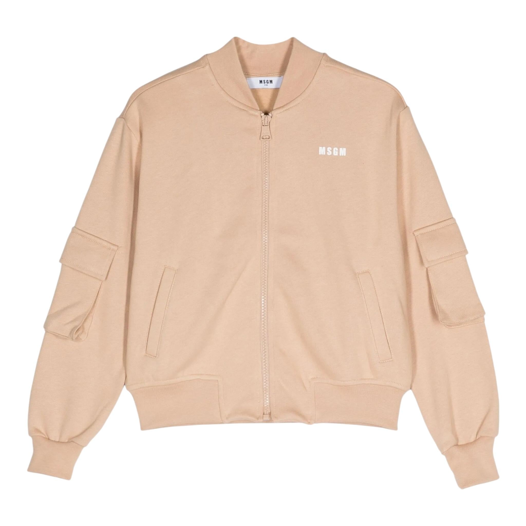 MSGM felpa cn zip tinta unita e stampa Beige per Bambino F4MSJUB074 BEIGE MSGM 