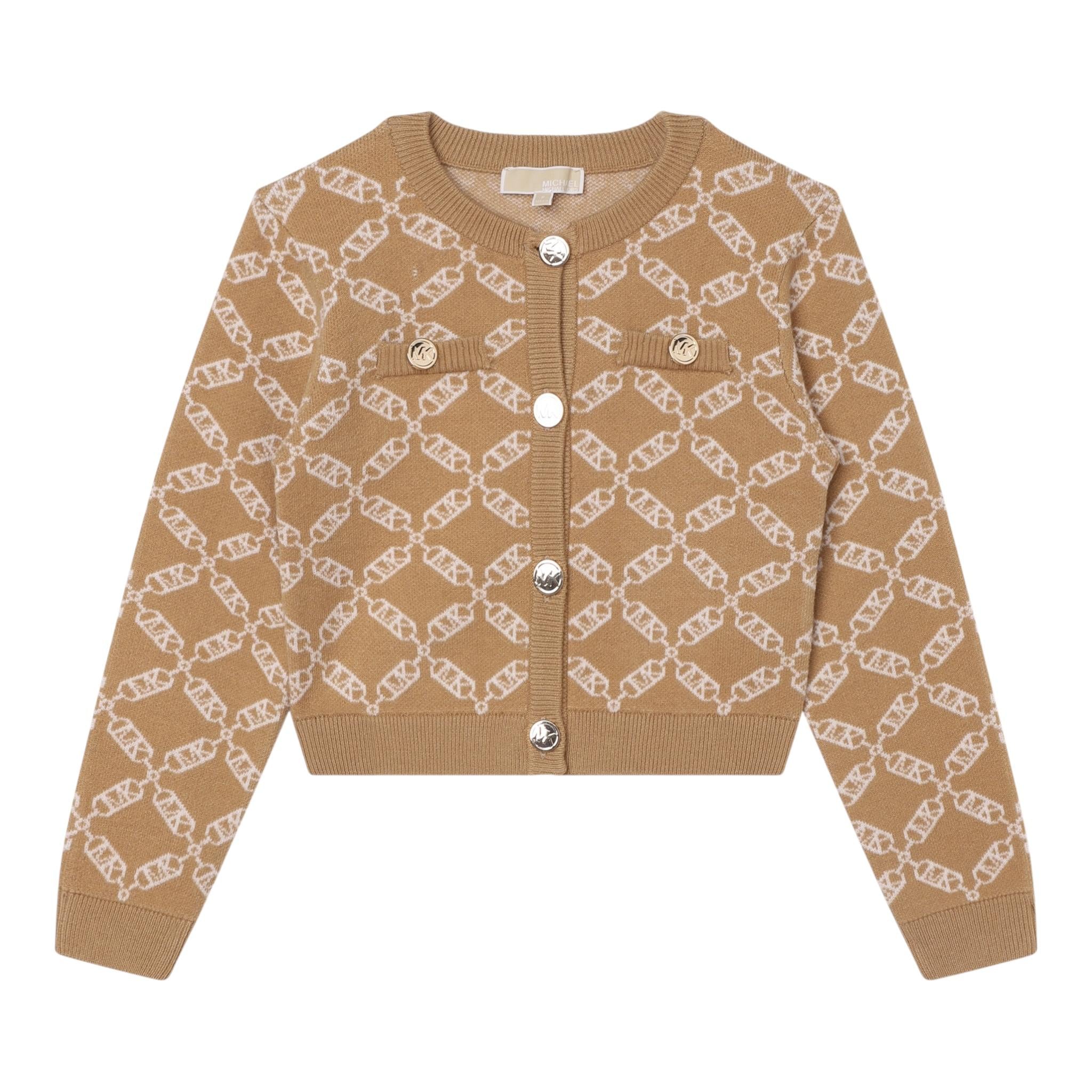 MICHAEL KORS cardigan tinta unita con stampe logo Beige per Bambina R15225 BEIGE MICHAEL KORS 