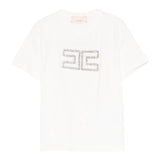 Elisabetta Franchi T-Shirt Girocollo Tinta Unita con Applicazioni Brillantini per Bambina EFTS239X BIANCO ELISABETTA FRANCHI 