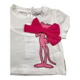 M+E‘ Einfarbiges T-Shirt mit Rundhalsausschnitt und Kontrastdruck in Weiß für Baby-Mädchen
