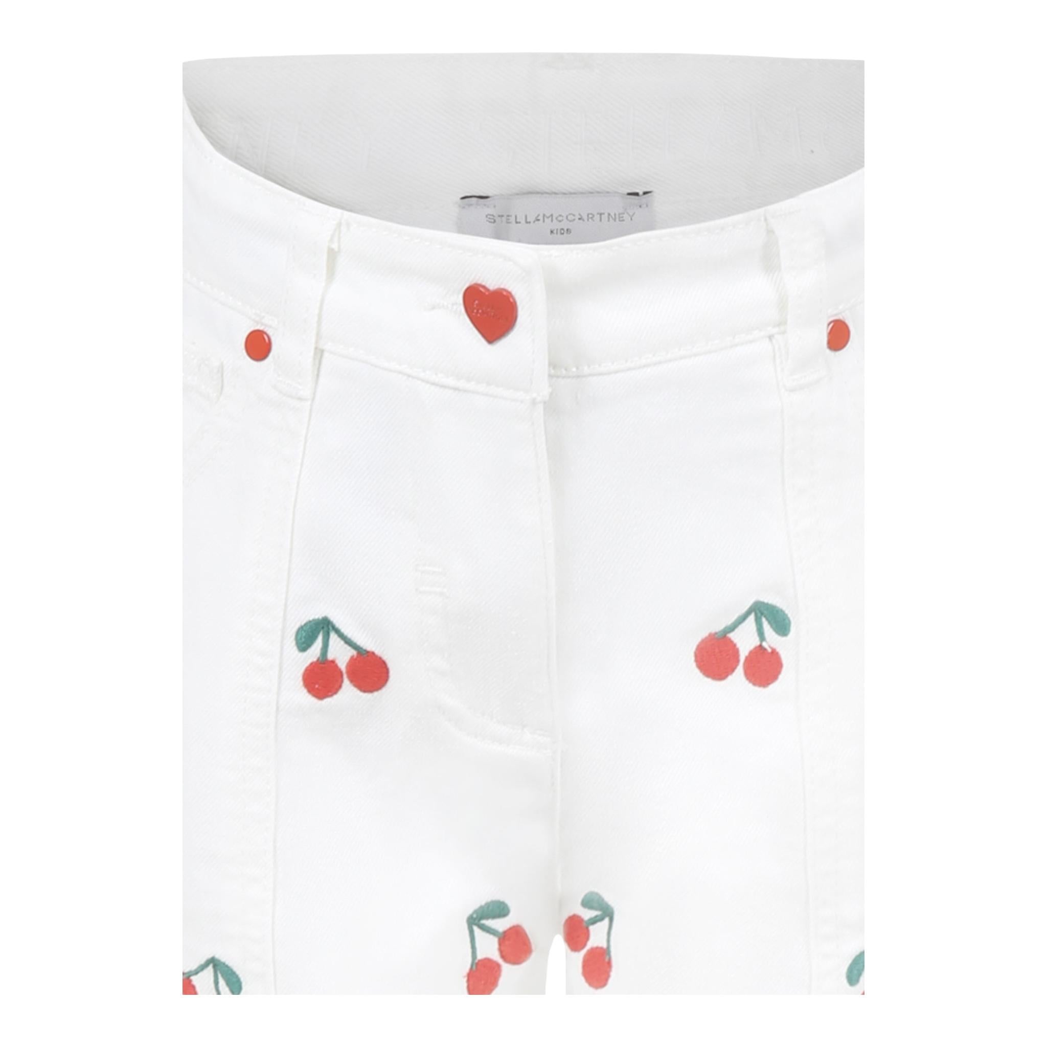 Stella Mccartney Pantalone Tinta Unita con Ricami Ciliegie per Bambina TW6B800 BIANCO STELLA McCARTNEY 