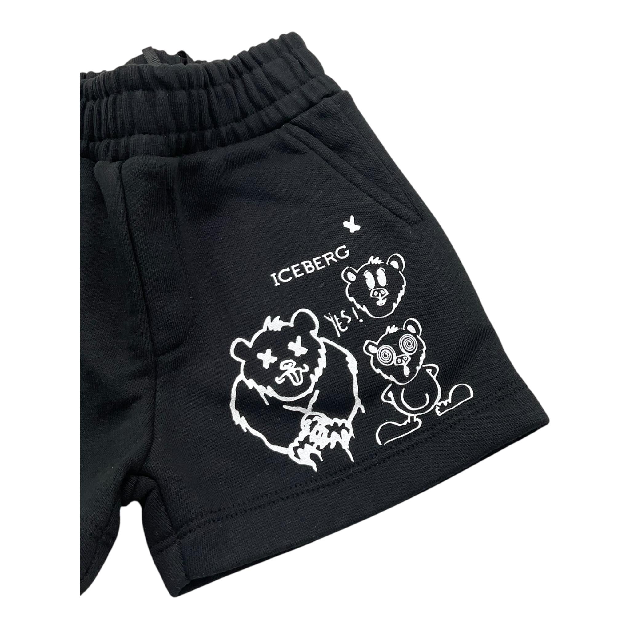 Iceberg Bermuda Felpa Tinta Unita con Stampa per Neonato BFICE5112B NERO ICEBERG 