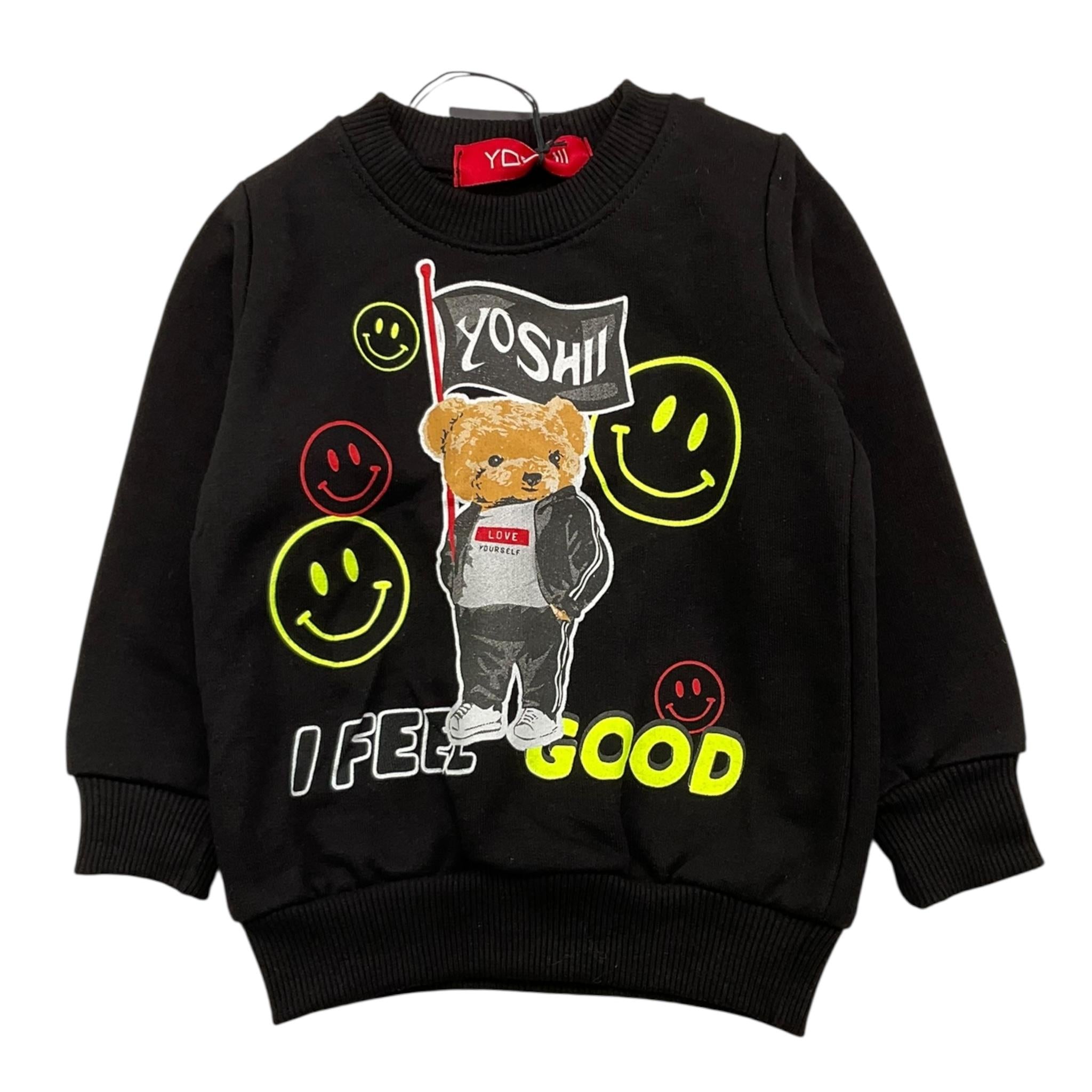 YOSHII felpa girocollo tinta unita con stampa Nero per Neonato YSH022 NERO YOSHII 