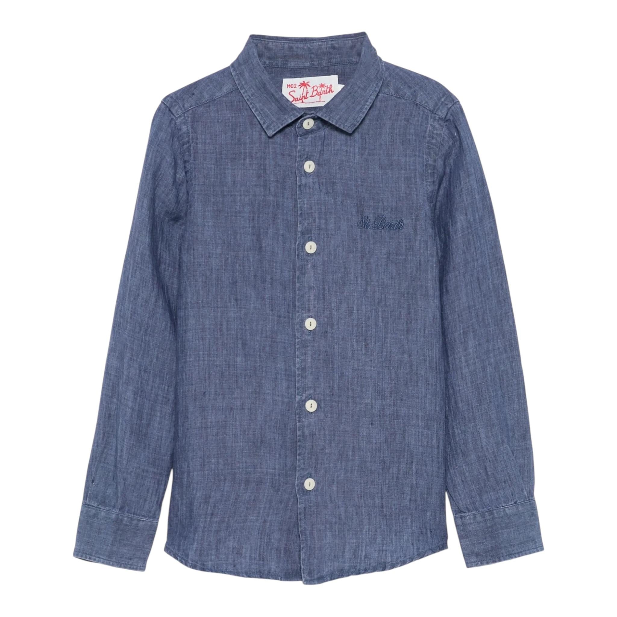 Saint Barth Camicia Manica Lunga Tinta Unita per Neonato AGN0001003N BLU SAINT BARTH 