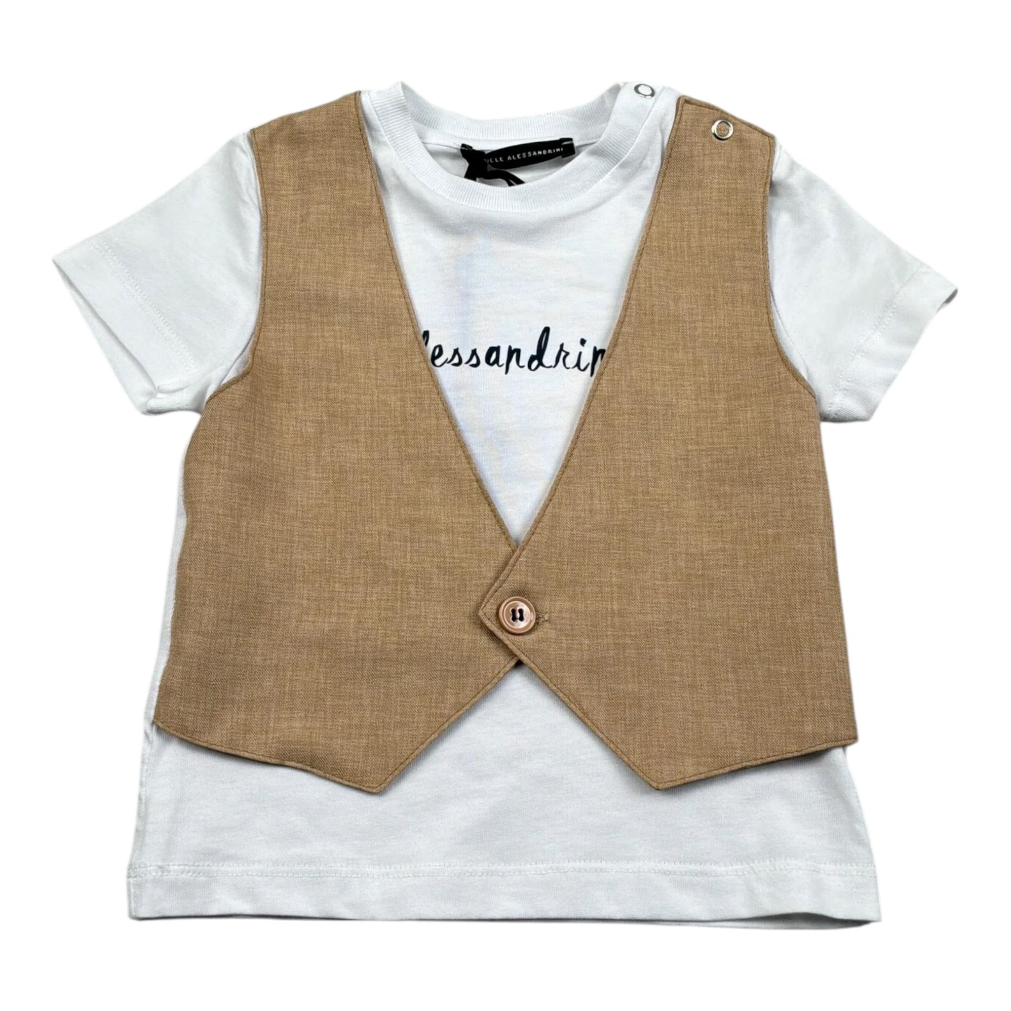 Daniele Alessandrini T-Shirt Girocollo Tinta Unita con Finto Gilet per Neonato 1296M00073 BIANCO DANIELE ALESSANDRINI 
