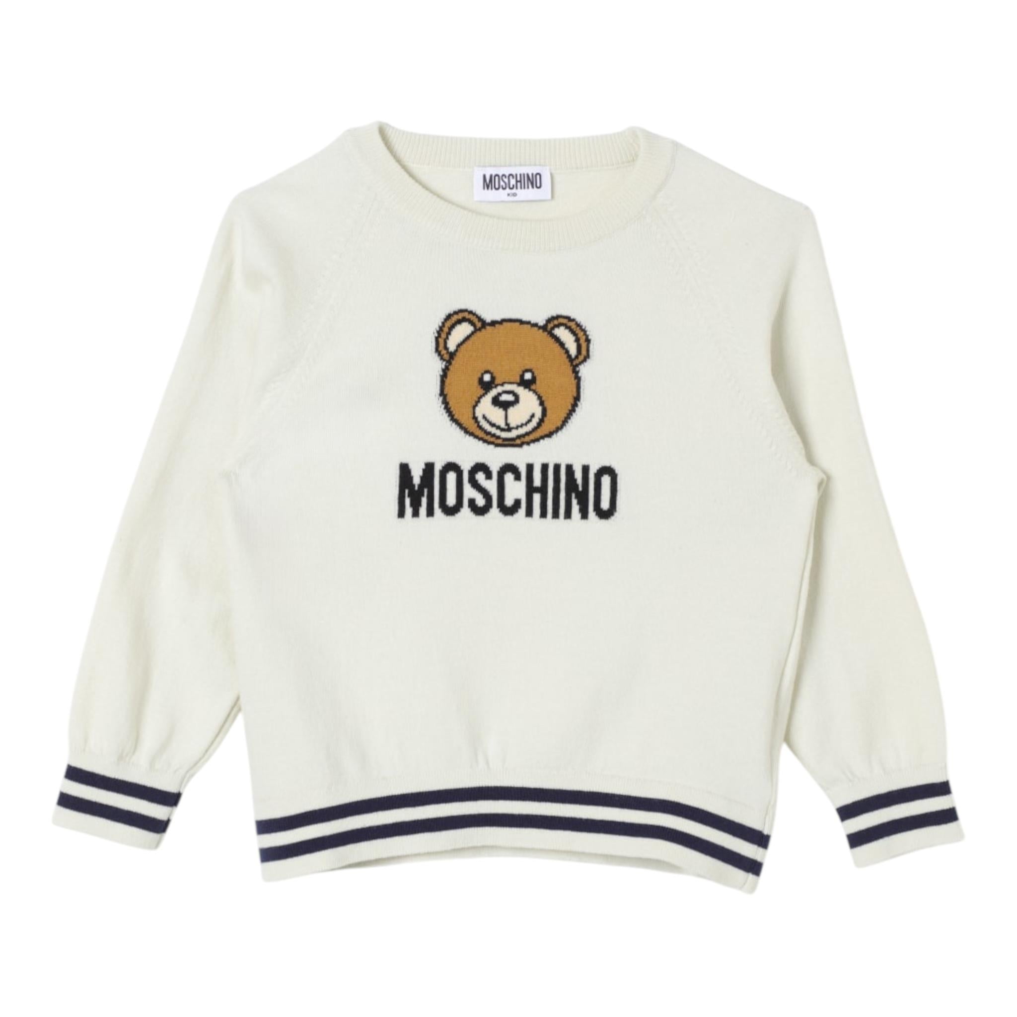 MOSCHINO maglia girocollo tinta unita con stampa in contrasto Panna per Neonato MYW00J PANNA MOSCHINO 