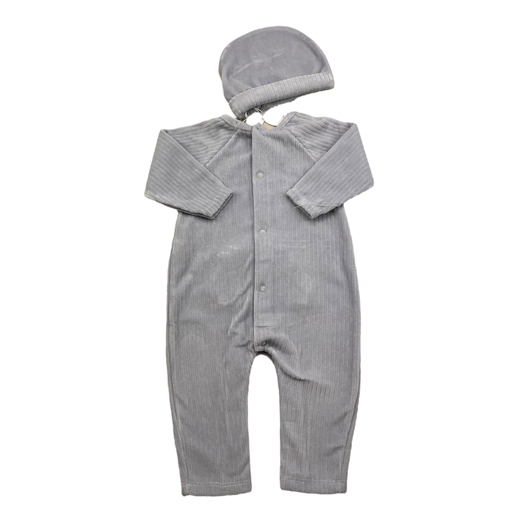 BABIDU set tutina tinta unita in ciniglia-cappello Azzurro per Neonato 12742 AZZURRO BABIDU 