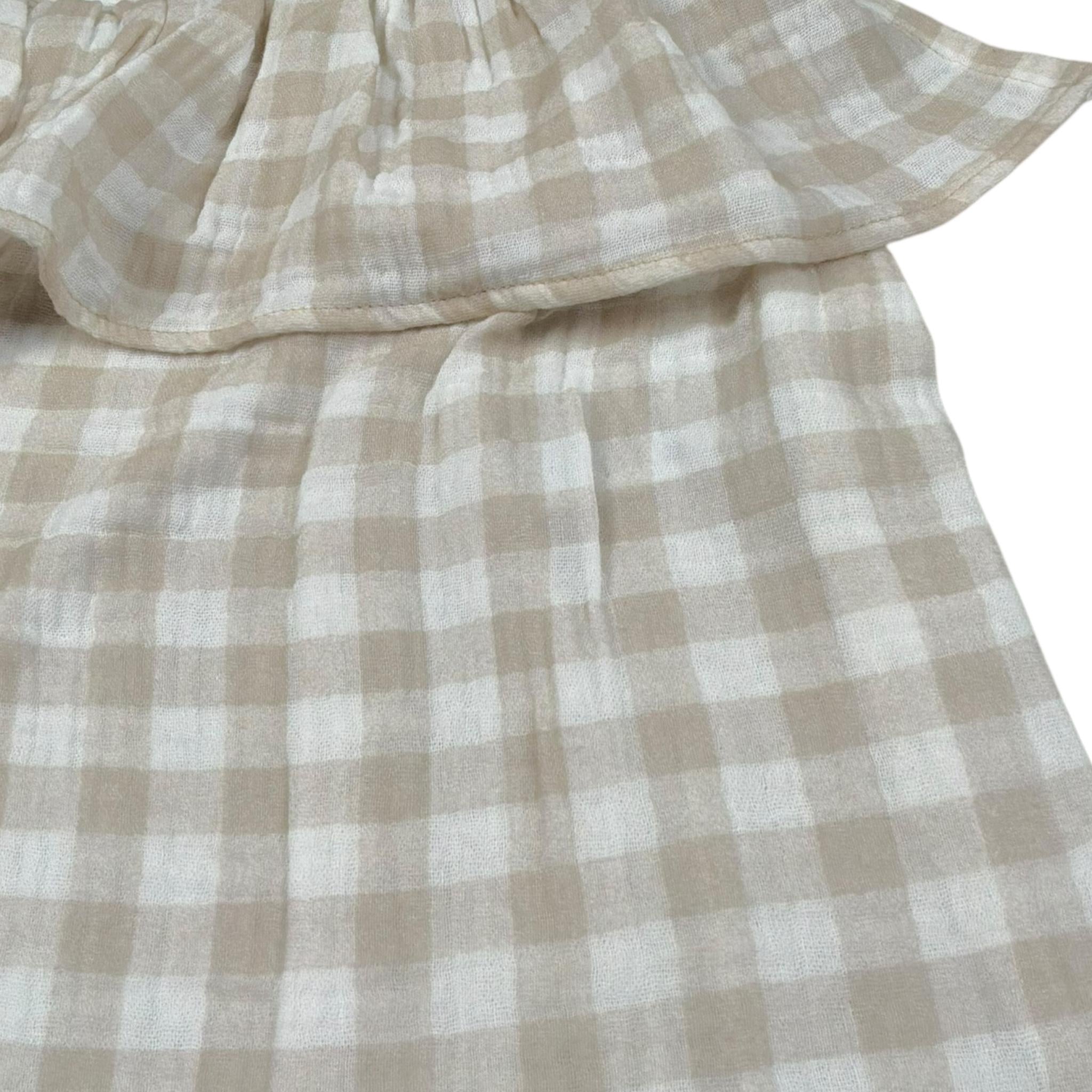 Petit Indi Tuta Intera Bicolore con Fantasia A Quadri per Bambina SS25B2115XXN BIANCO/BEIGE PETIT INDI 