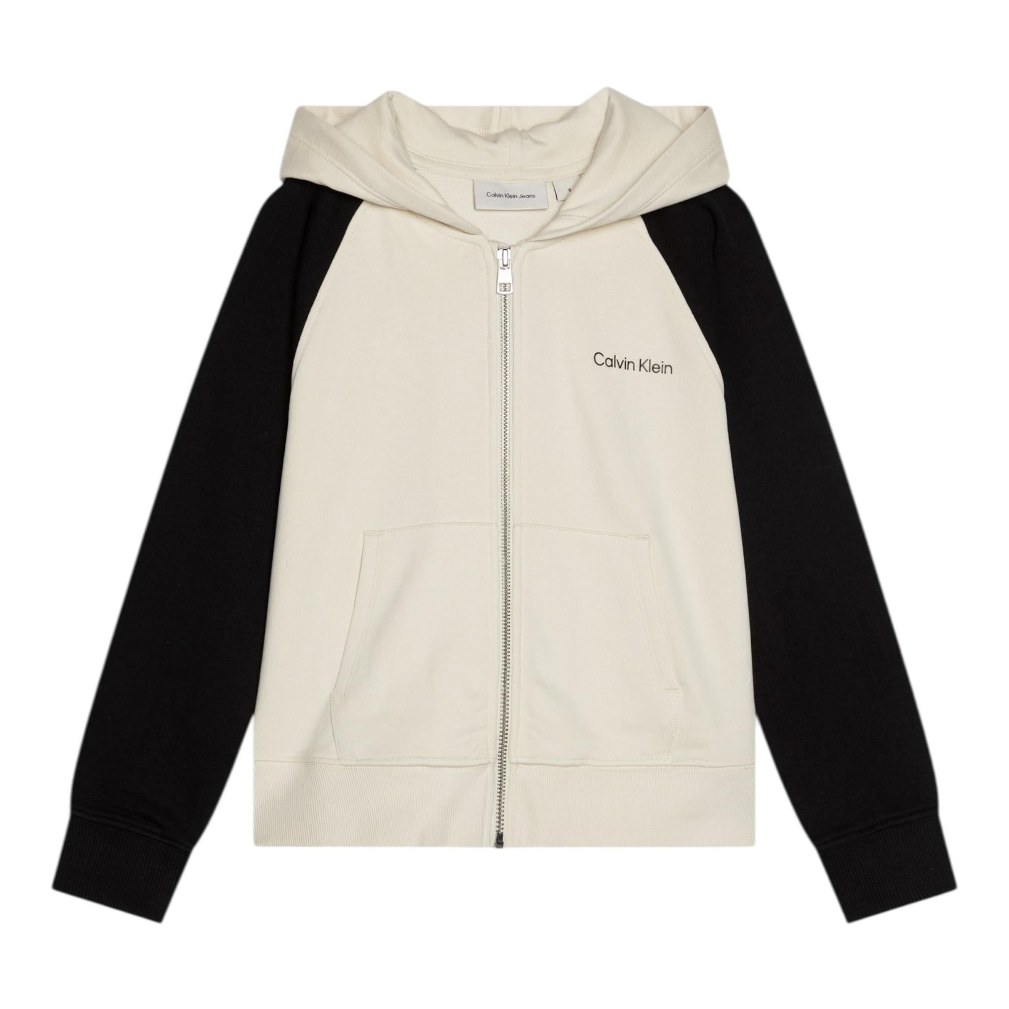 Calvin Klein Felpa con Zip E Cappuccio con Maniche In Contrasto per Bambino IB0IB02378 PANNA CALVIN KLEIN 