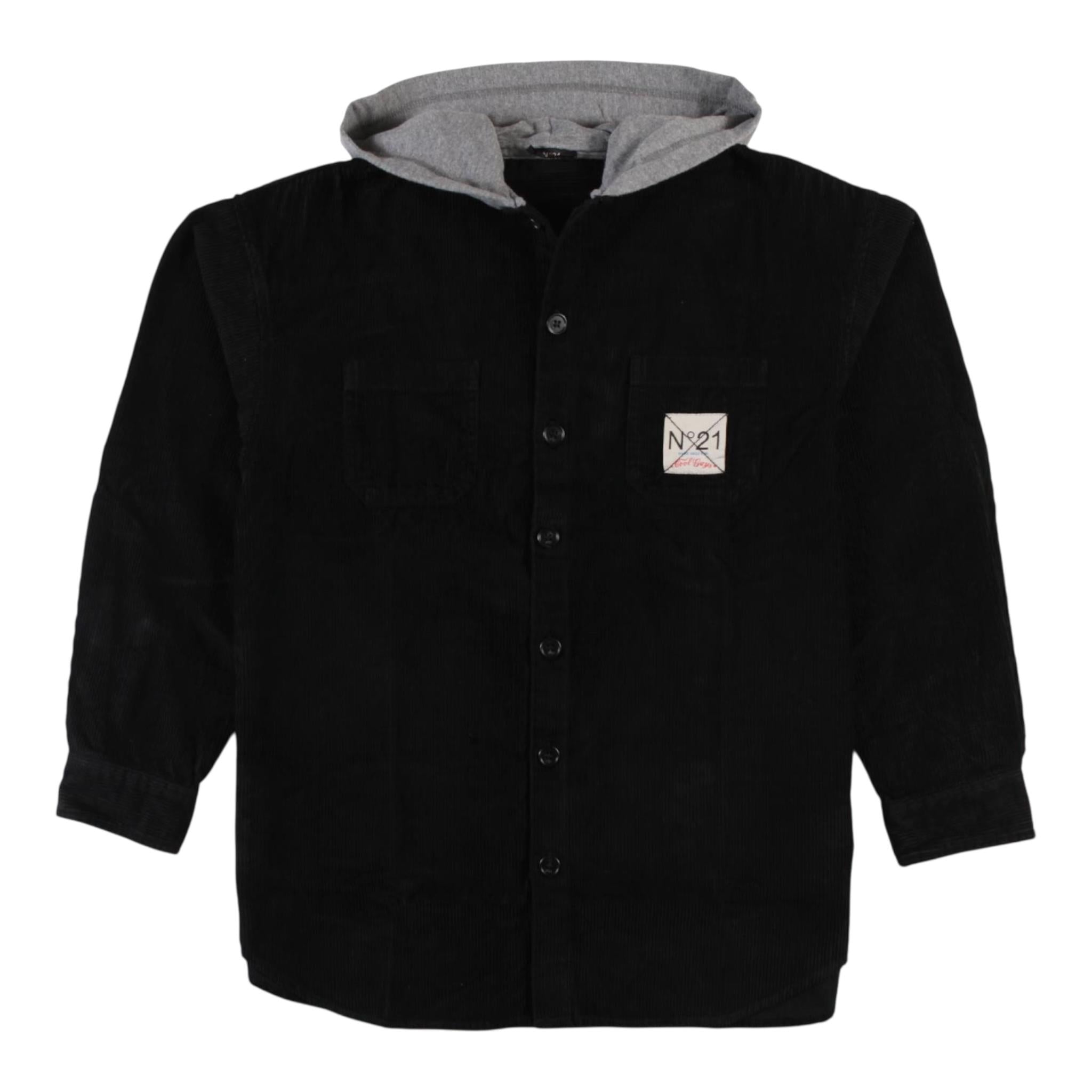 N°21 camicia manica lunga tinta unita con cappuccio in contrasto Nero per Bambino N21778 NERO N°21 