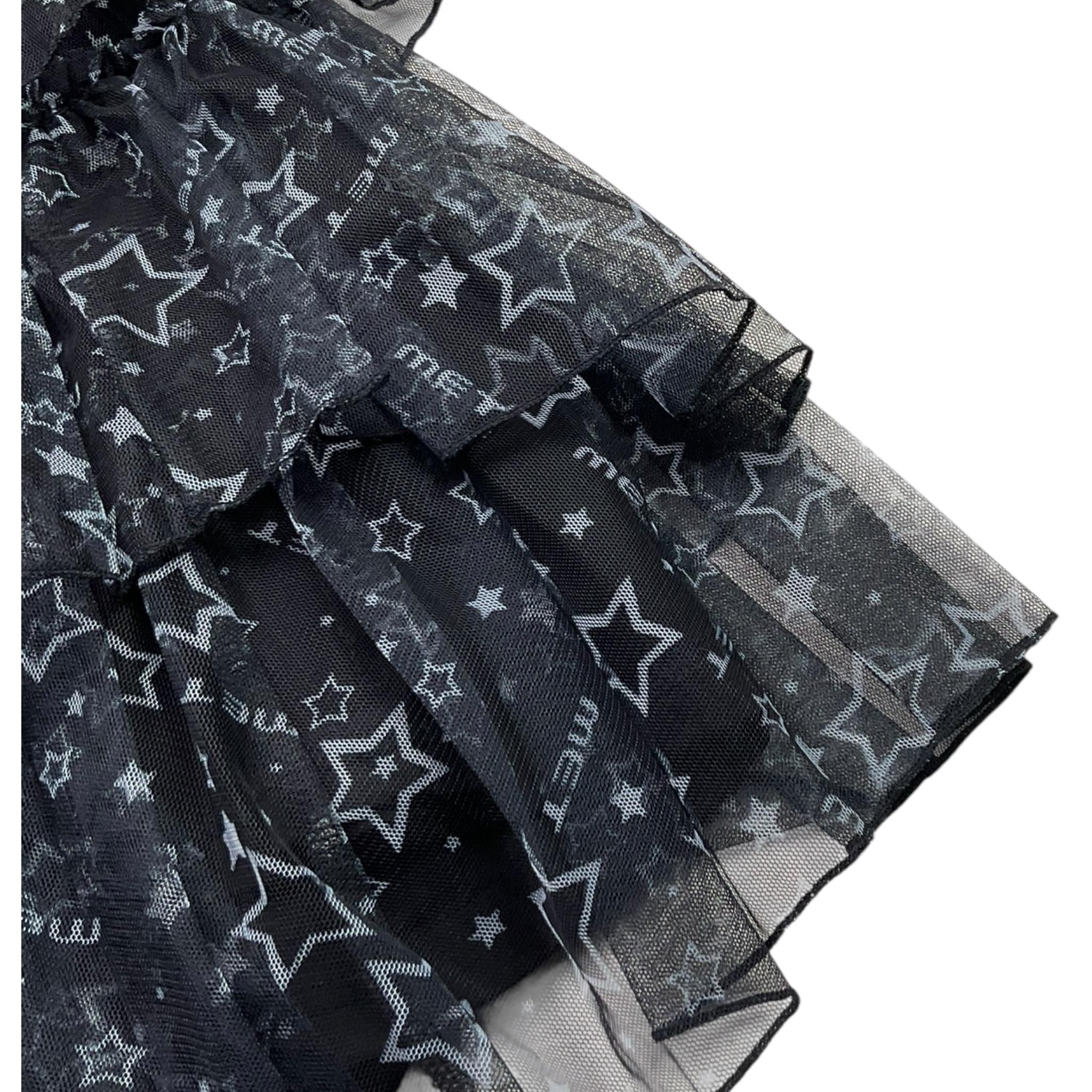 Met Gonna Tinta Unita con Tulle E Fantasia Stelle per Bambina ME340 NERO MET 