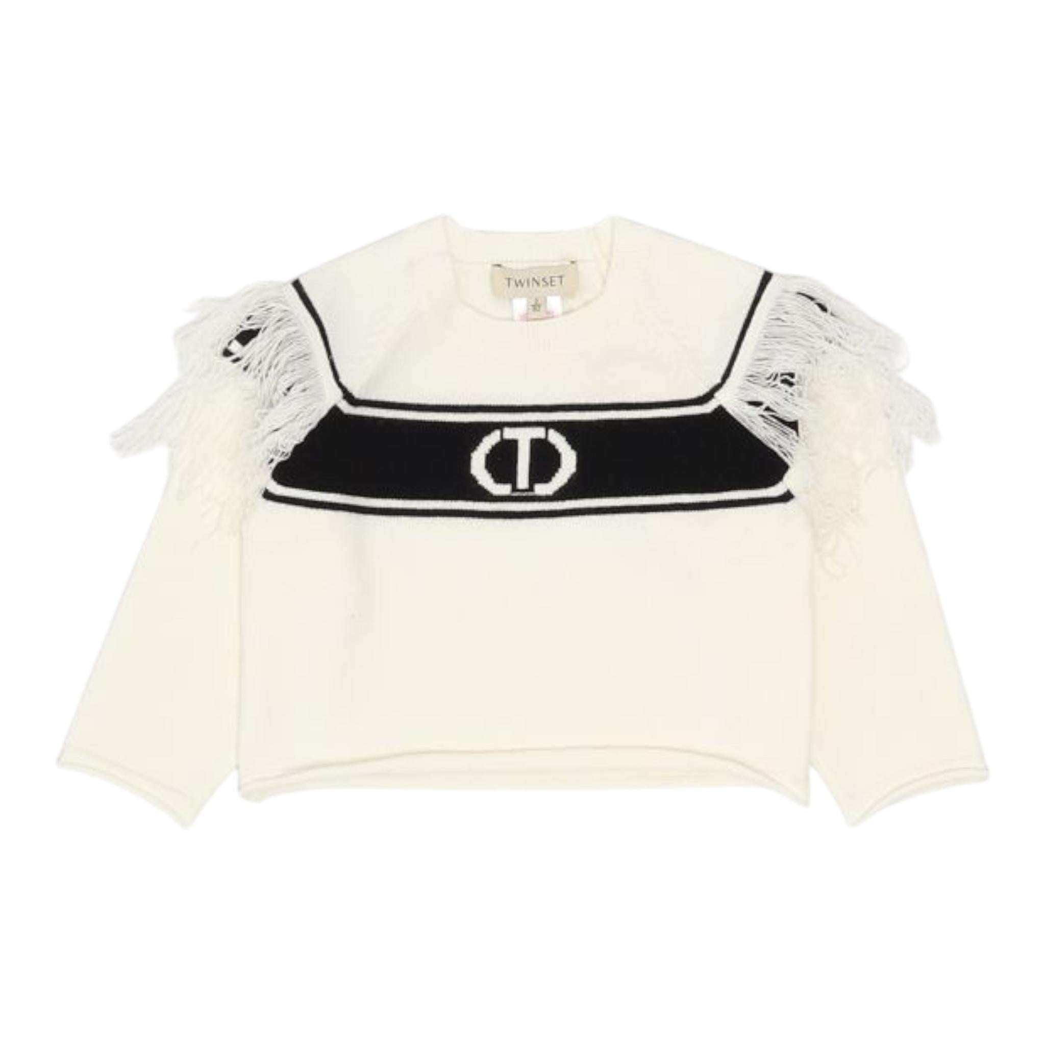 TWINSET maglia girocollo tinta unita con frange Bianco per Bambina 242GJ3163XXXXX BIANCO TWINSET 