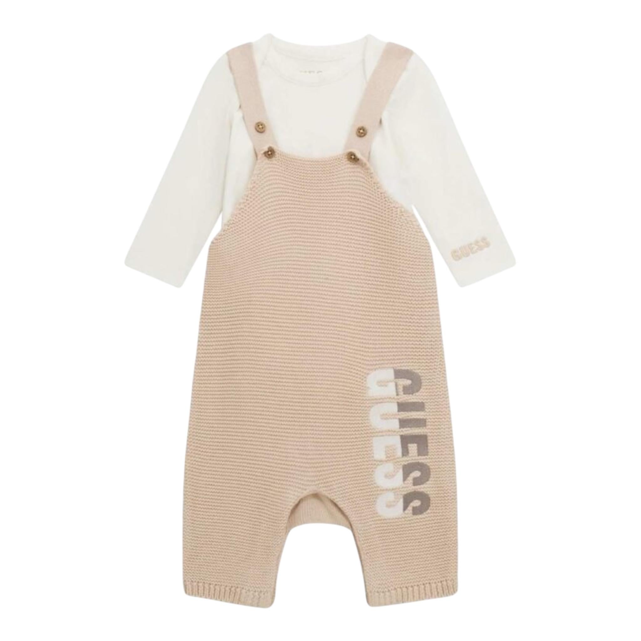 GUESS completo 2pz shirt-salopette bicolore Beige per Neonata P4YG12K6YW0 BEIGE GUESS 