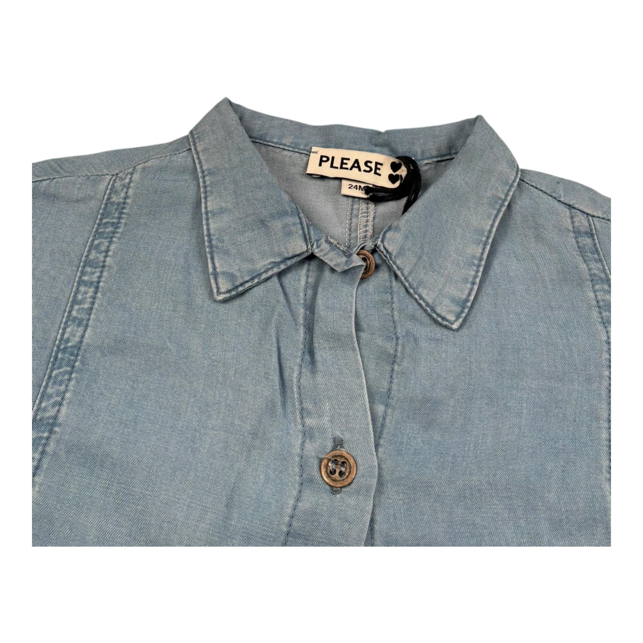 Please Camicia Mezza Manica Tinta Unita per Neonata CC85010G71 AZZURRO PLEASE 