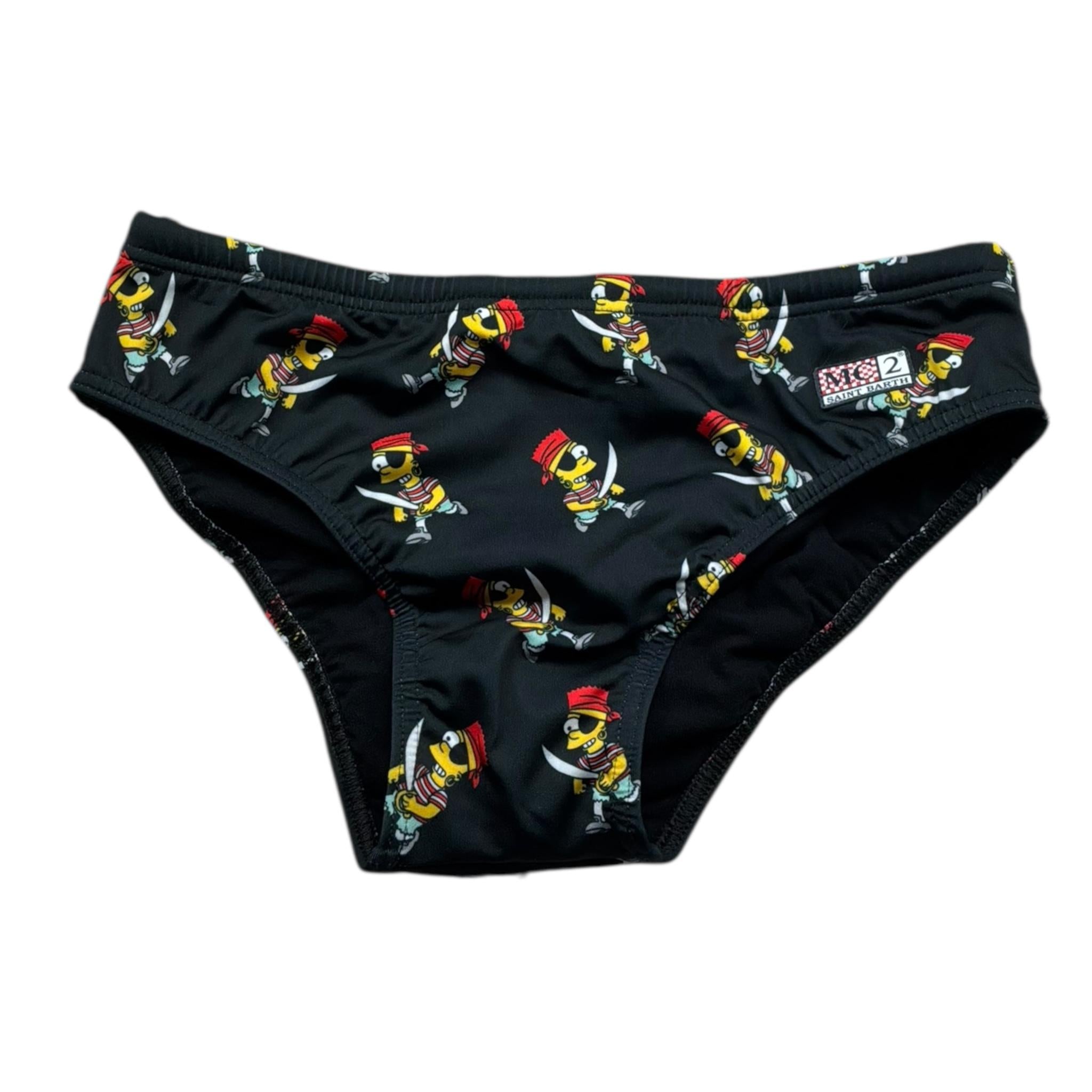 Saint Barth Costume Modello Slip Bicolore con Stampa Bart per Bambino BARTPIRATE NERO SAINT BARTH 