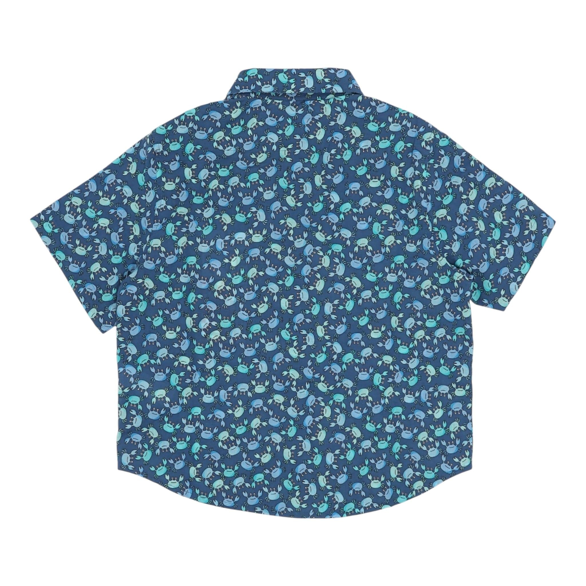 Saint Barth Camicia Mezza Manica Tinta Unita con Stampe Granchi per Bambino SROU000 BLU SAINT BARTH 