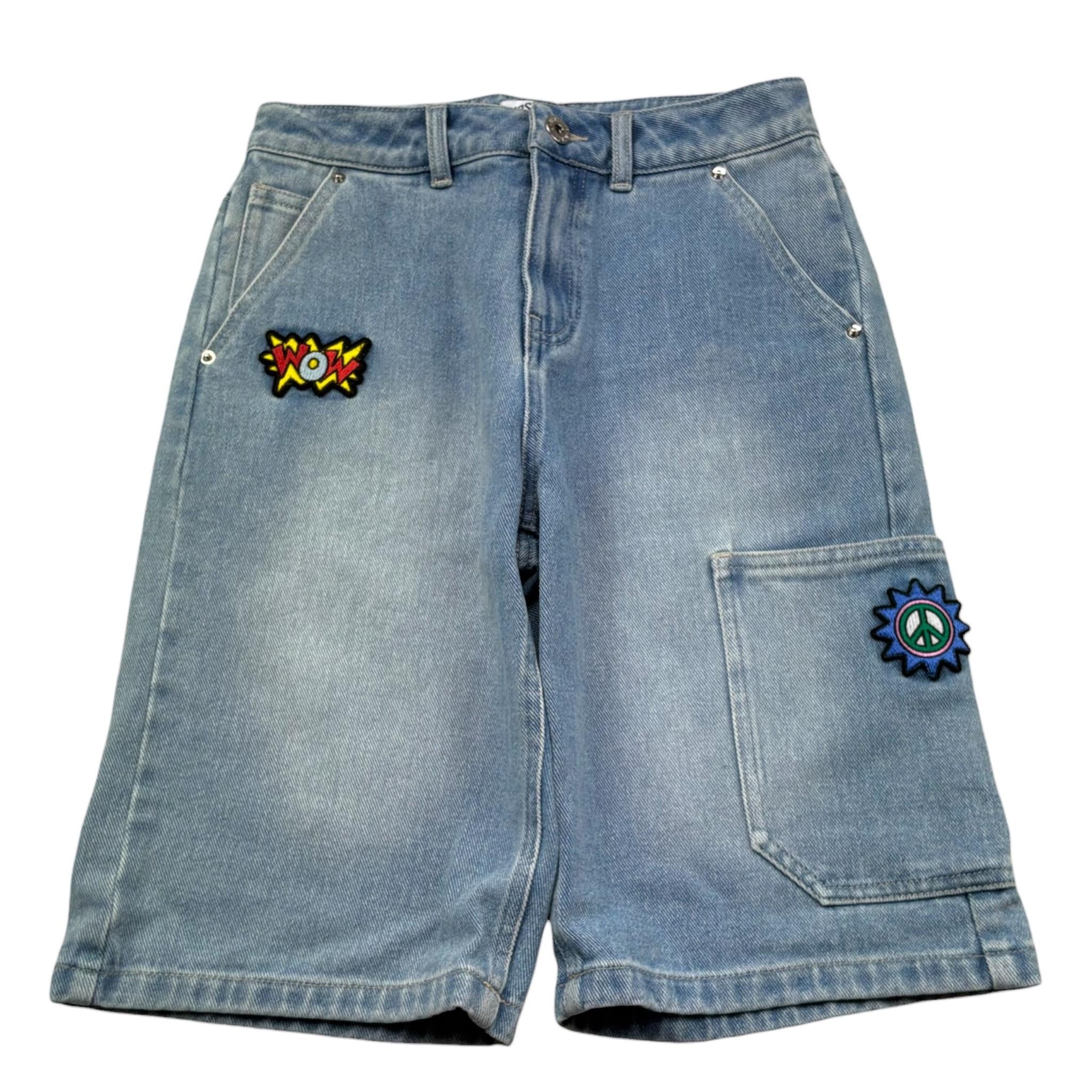 Moschino Bermuda In Denim Tinta Unita con Stampa per Bambino HUQ02K AZZURRO MOSCHINO 