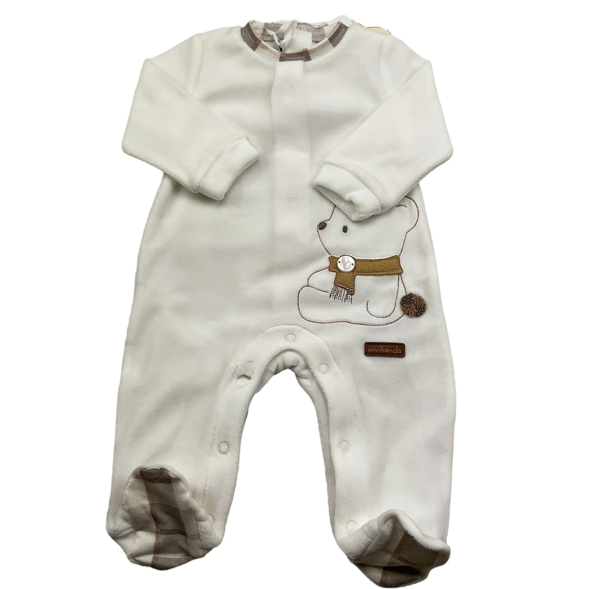 MINI BANDA tutina manica lunga tinta unita in ciniglia Bianco per Neonato 3A646 BIANCO MINI BANDA 