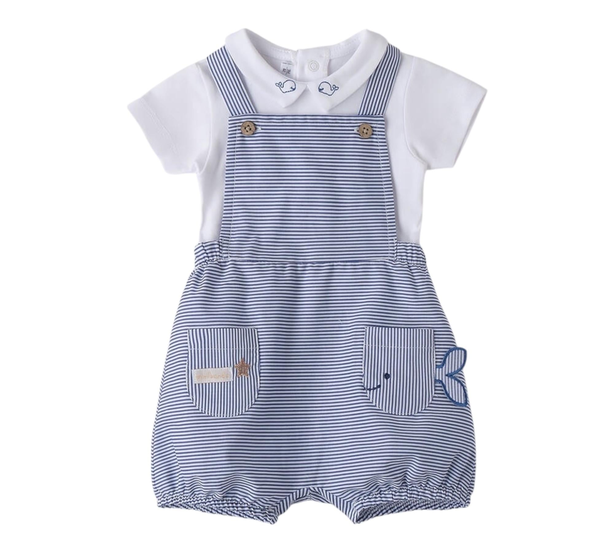 Minibanda Complet 2 Pezzi Pagliaccetto-Body per Neonato 3B679 BIANCO/BLU MINIBANDA 