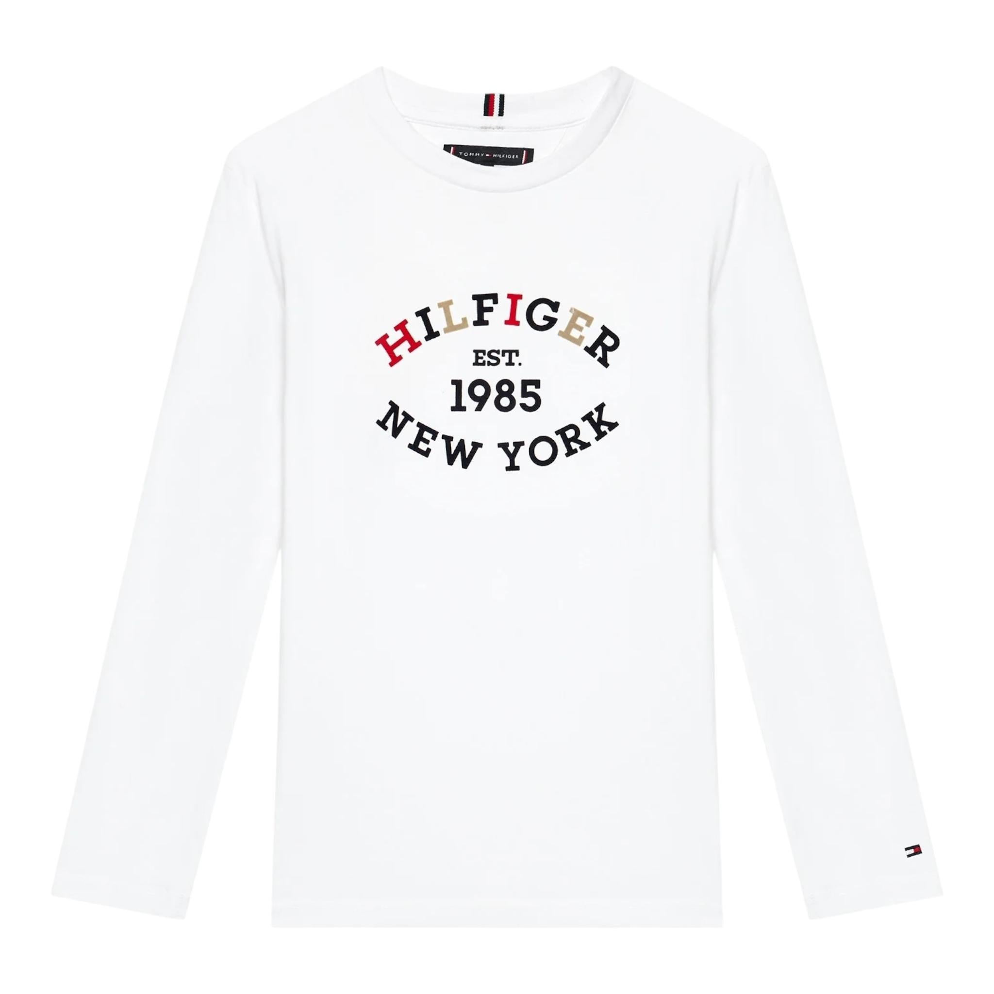 TOMMY HILFIGER shirt girocollo tinta unita con stampa in contrasto Bianco per Bambino KB0KB08659X BIANCO TOMMY HILFIGER 