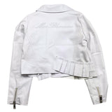 Miss Blumarine – Einfarbige Kunstlederjacke mit weißer Rüsche für Mädchen